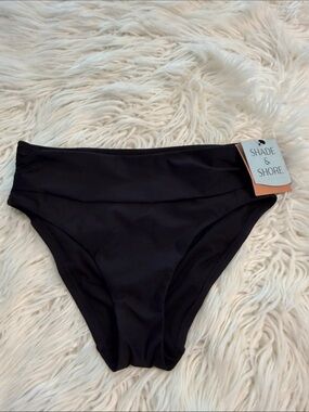 Shade & Shore Black Mid-Rise Fold-Over Bikini Bottom size XS brand new